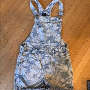 GAP Kids Light Blue Leaf Print Overalls with frayed ends size 10 girls